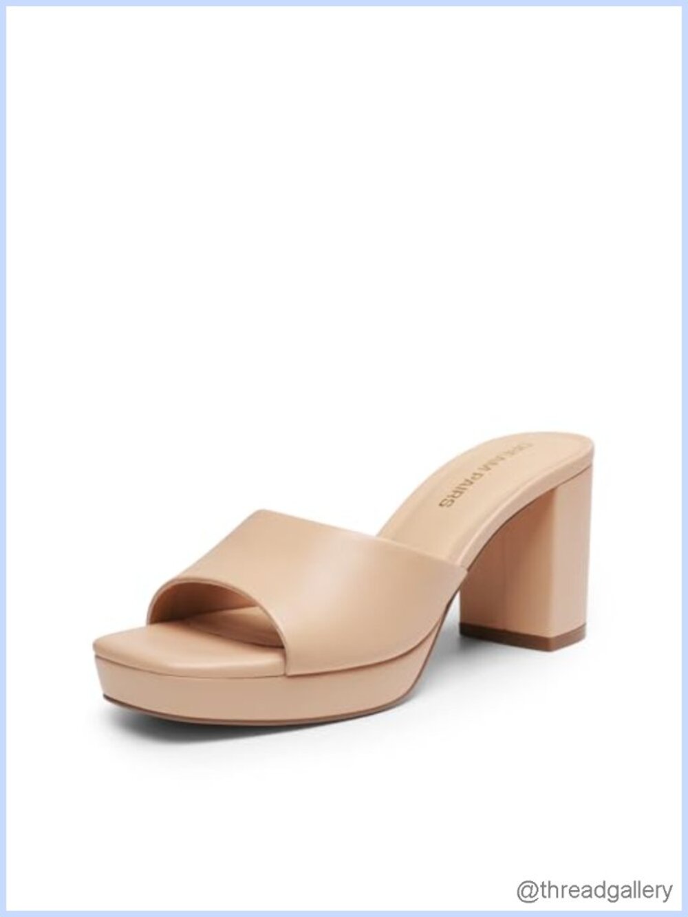 Platform Block Heel Mule Sandals Faux Leather Square Toe Slip On
